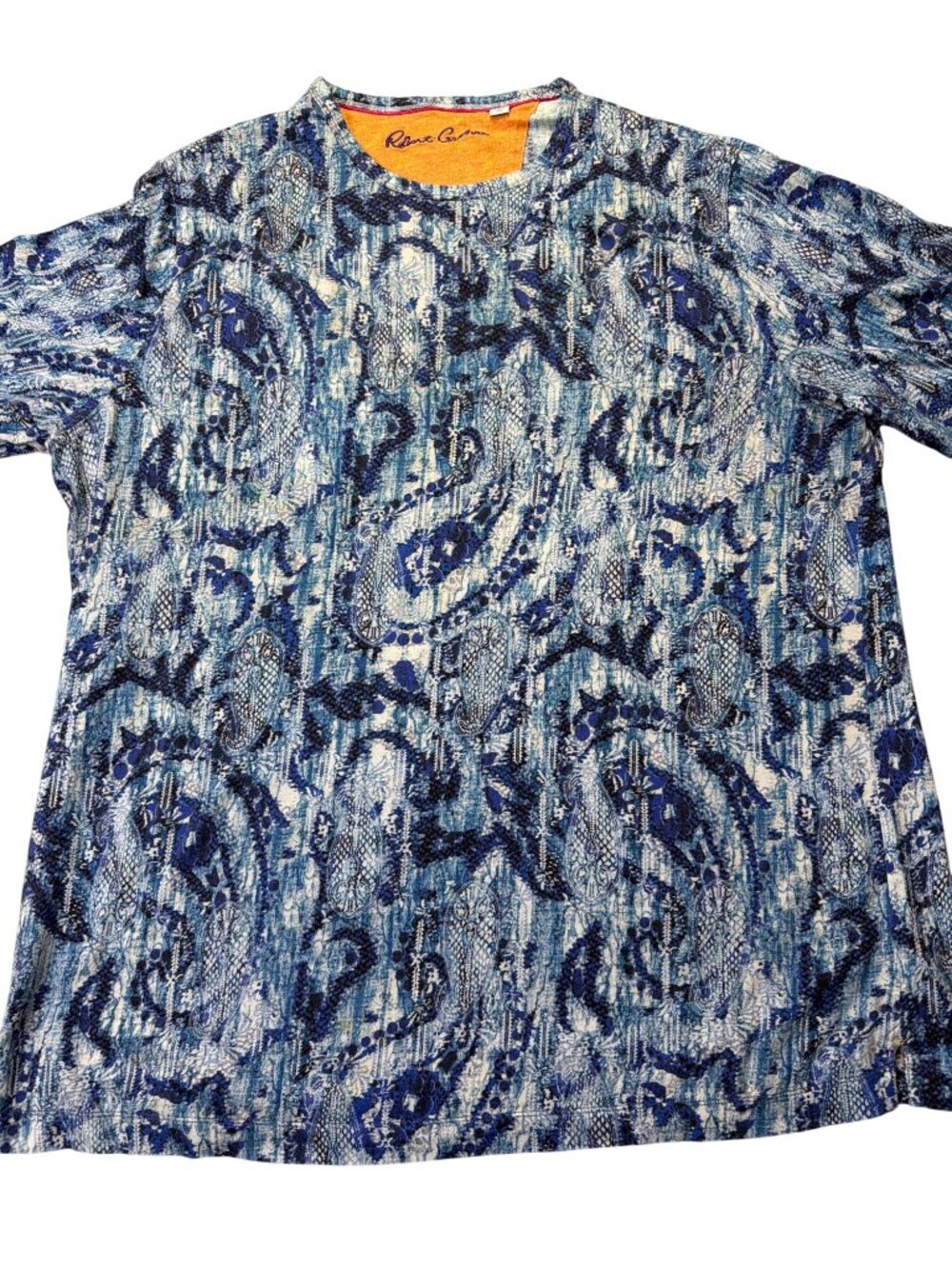 Robert Graham Blue & White Paisley Short Sleeve Shirt Size XL